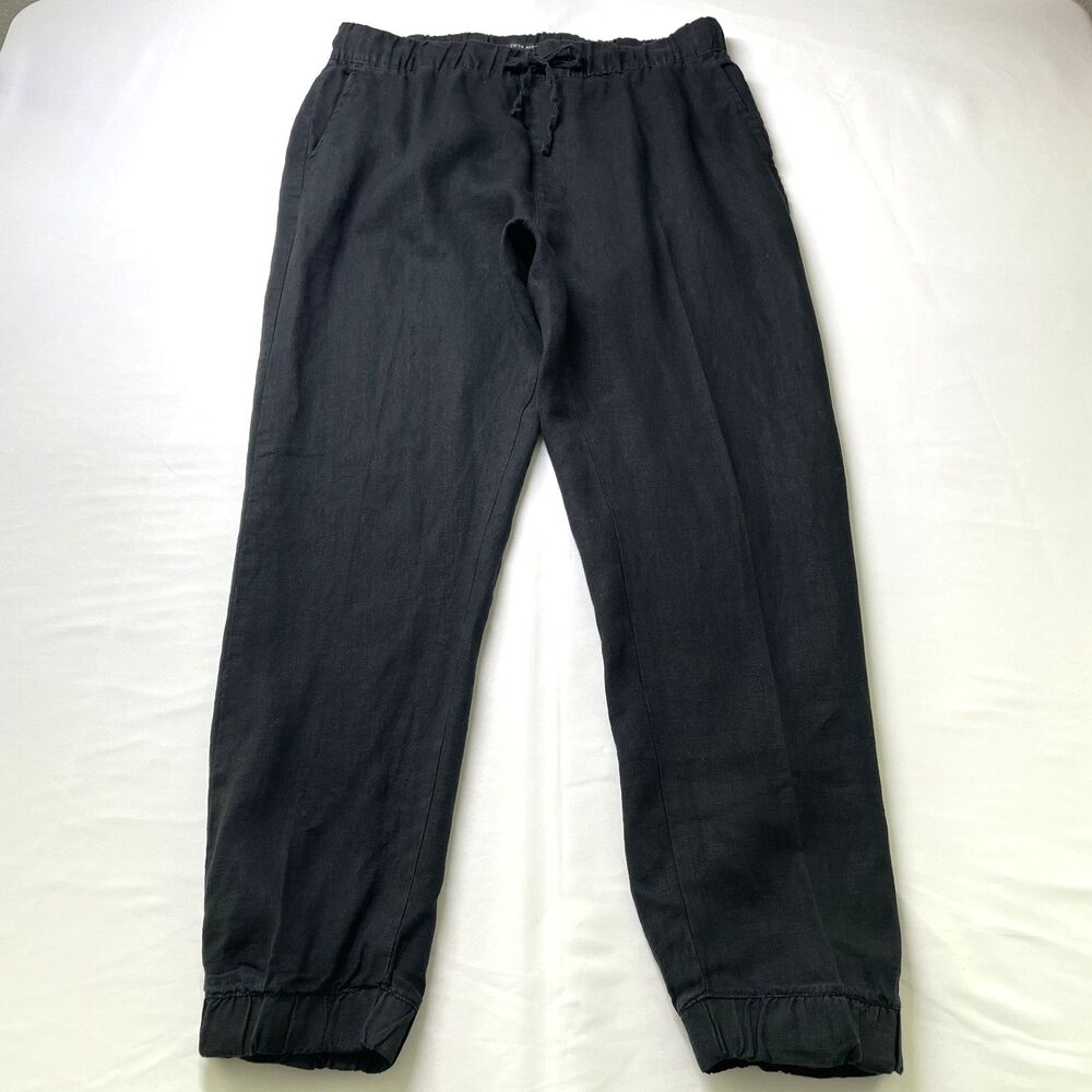 Saks Fifth Avenue Black Linen Jogger Pants Elastic Waist Men's Size L